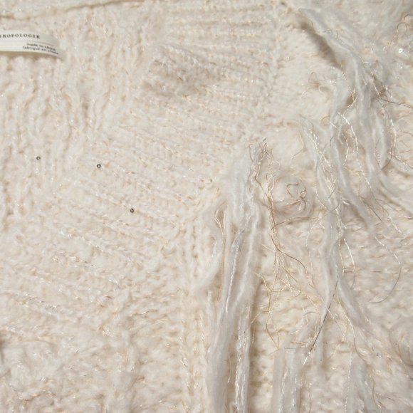 By Anthropologie Fringed Pullover Sweater Ivory White w/ Shimmer - Medium. - Picture 11 of 16